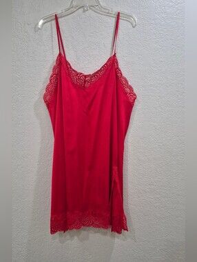In'Voland Red Satin Slip Dress & Nightgown | Lace Trim | Size 18W